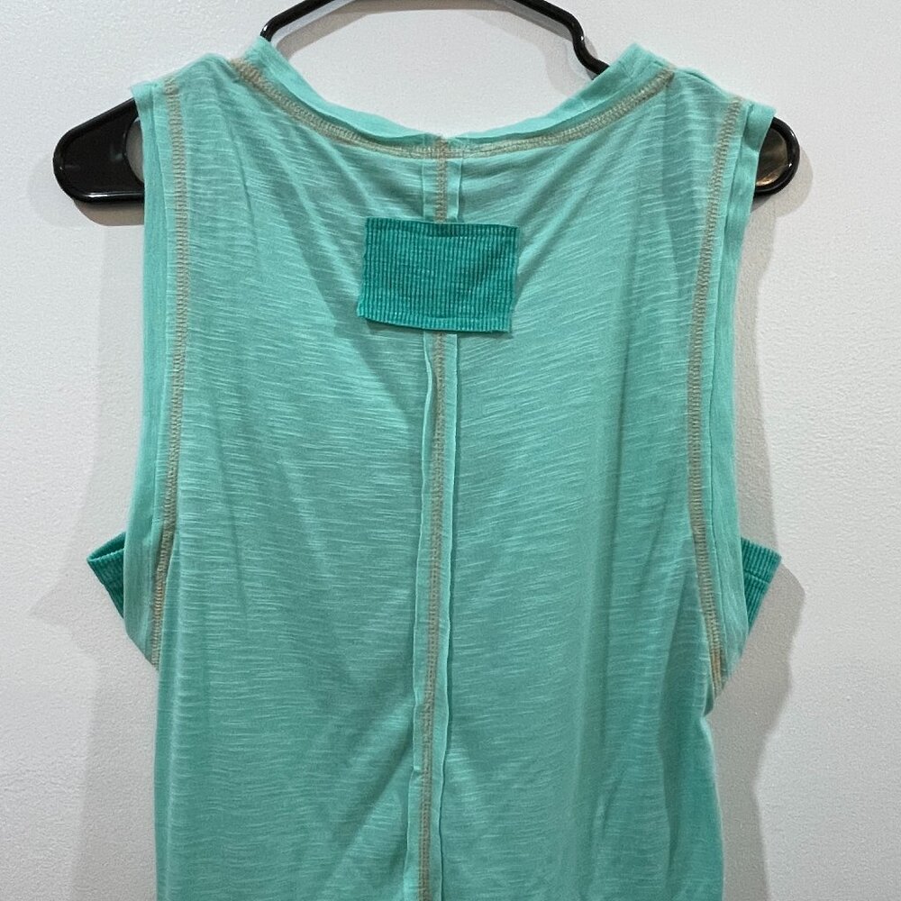 POL Stitch-back Slub & Ribbed Pocket Muscle Tank Aqua Size Small - Picture 5 of 8